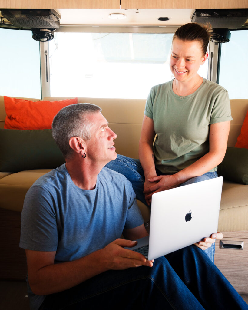 Jason + Debbie of Elemental Brand Photography at work on planning