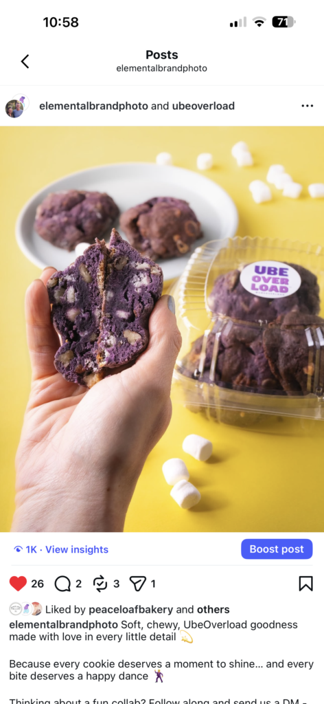 Screen capture of a collaboration post on instagram on a bright scene