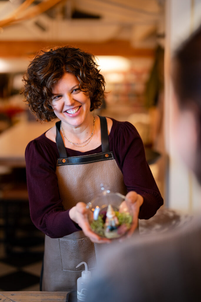 Client showcases their product for the camera