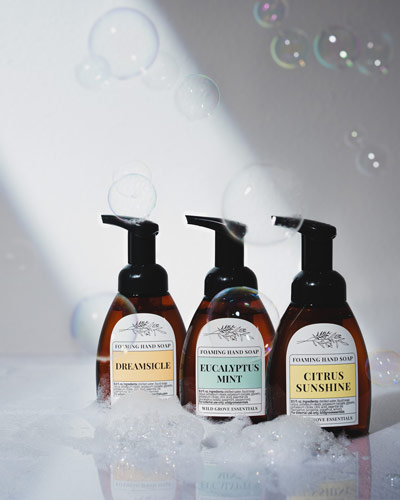 Hand soap with bubbles in a bright lit scene for a calm energy