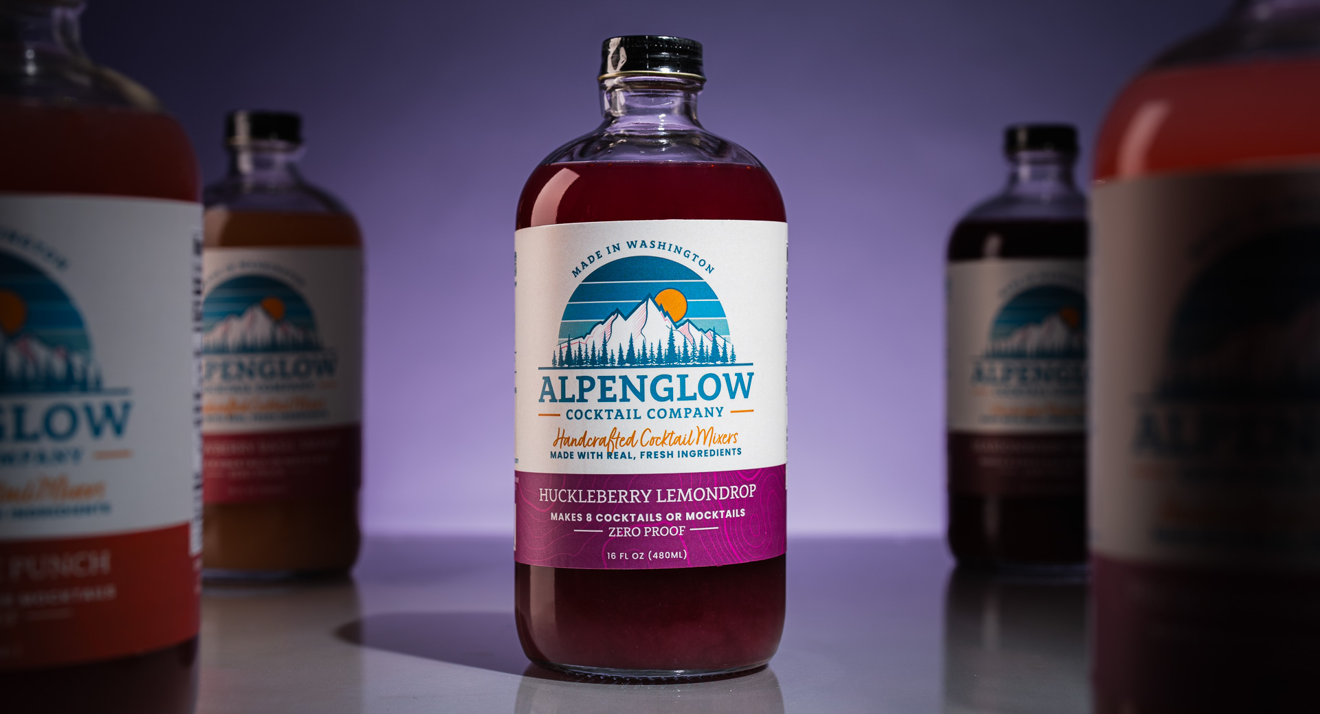 Seattle Brand Photography - Huckleberry Lemondrop - Alpenglow Cocktail Mixers - Issaquah, WA - Elevated Product Photography - Elemental Brand Photography