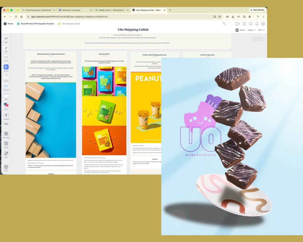 An image showing the drafted mood board and the resulting final image.