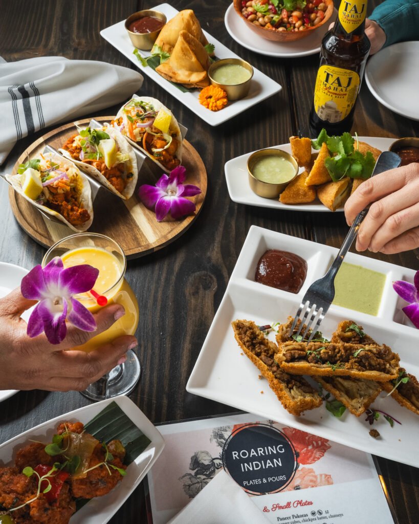 Seattle restaurant photography. Table scene from a local indian restaurant of appetizers