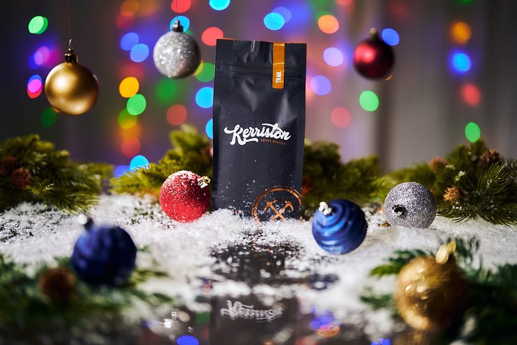 Holiday product photo shot to make the product the hero and stylized with a winter feeling.