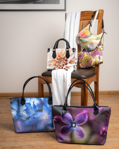 Share a variety of all your products in one scene, giving the viewer a glimpse of what you offer House scene showing a collection of bags offered by Sally's Blooming Bags