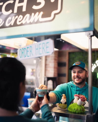 Seattle brand photography for Batch 3 Ice Cream in Maple Valley, WA. A portrait of one of the faces and hands behind the brand brings personality and authenticity to their social media presence - brand storytelling content for an artisan small-batch Pacific Northwest ice cream maker. Seattle Brand Photography - Founders Portrait of the People Behind Batch 3 Ice Cream - Small-Batch Pacific Northwest Ice Cream - Batch 3 Ice Cream - Maple Valley, WA - Elemental Brand Photography