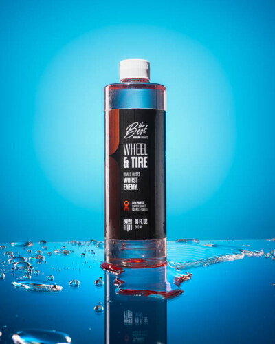 Seattle product photography for The Best Detailing Products. Clean, purposeful product shot of wheel and tire cleaner - professional car care product photography for a Pacific Northwest detailing brand serving enthusiasts and professional detailers. Seattle Product Photography - The Best Detailing Products Wheel and Tire Cleaner Product Shot - Car Care Brand Greater Seattle Area - Elevated Product Photography - Elemental Brand Photography
