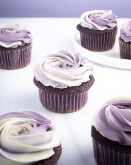 Seattle Product Photography for Ube Overload Bakery in Kent, WA. A product image showcasing the crisp textures, bright colors, and freshness of cupcakes offered by Ube Overload Bakery in Kent, WA. Seattle Product Photography for Ube Overload in Kent, WA. A stylized product photo showcasing cupcakes offered at a local bakery. Elemental Brand Photography